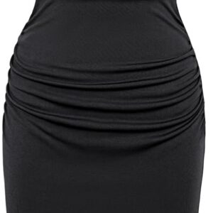 GRACE KARIN Women's Ruched Bodycon Dress Summer Sleeveless Front Drape Patchwork Crew Neck Midi Cocktail Dress