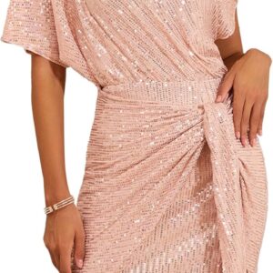 GRACE KARIN Women's Sequin Sparkly Glitter Party Club Dress One Shoulder Ruched Cocktail Bodycon Dress