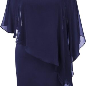 Hanna Nikole Women's Sleeveless Cape Dress with Chiffon Overlay Sequin Bodycon Pencil Dress