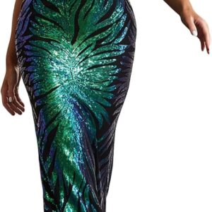 Madam Uniq 1920s Sequin Formal Dress One Shoulder Flower Evening Gowns for Women Long Fishtail Party Cocktail Dress
