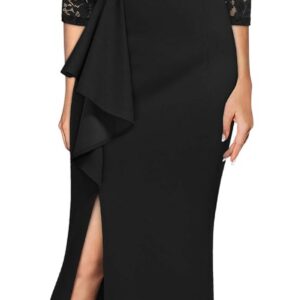 MISSMAY Women's Vintage Floral Lace Ruffle Half Sleeve Evening Party Formal Long Dress